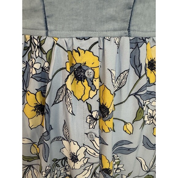 BOG Collective Maxi Dress Floral Corset Denim Blue Cottagecore Band Gypsies L - Picture 4 of 15